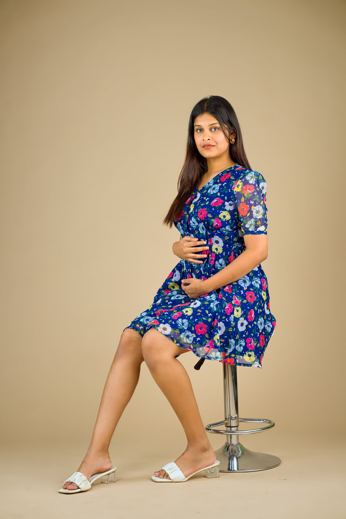 Aster Blue Floral Maternity Dress