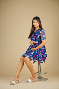 Aster Blue Floral Maternity Dress