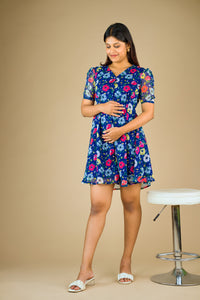 Aster Blue Floral Maternity Dress