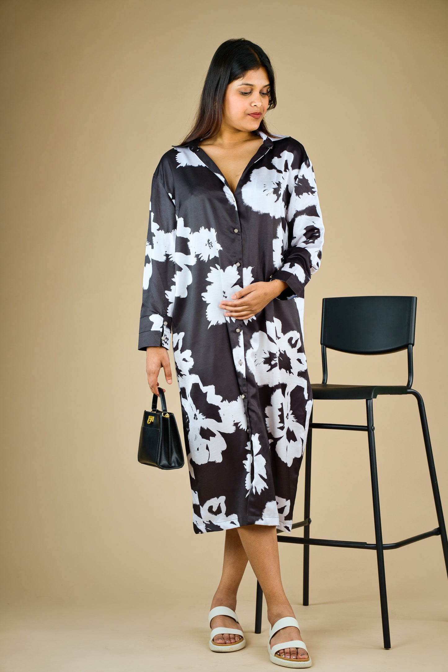 Hazel Black Floral Maternity Dress